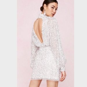 Balloon Sleeve Sequin Embellished Mini Dress